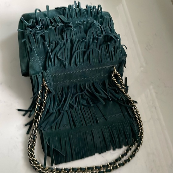 Tory Burch suede fringe leather bag in forest green - Picture 12 of 17